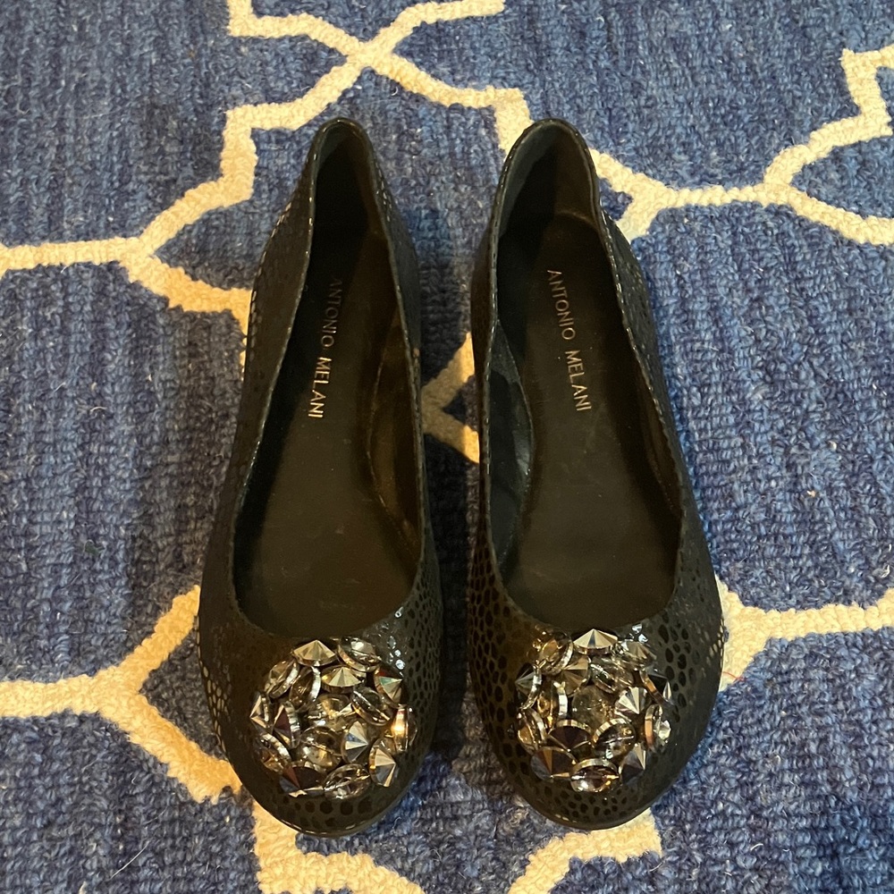 Antonio Melani Black Crystal Embellished Flats